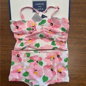 Janie and Jack Pink and Green Floral Two-Piece Swimsuit | UPF 50+ UV Protection